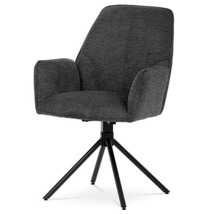 Autronic Moderní jídelní židle Jídelní židle tmavě šedá látka, područky, otočný mechanismus 180°, černý kov (HC-522 GREY2)